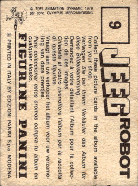 figurina ''Menù a Tendina'' Jeeg Robot 1979 Panini - Foto 11 di 361