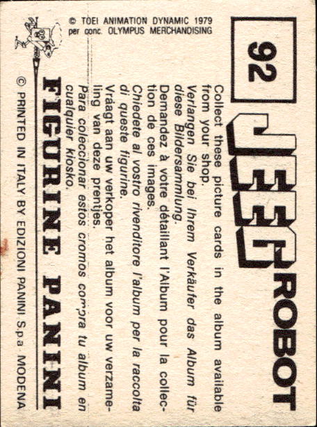 figurina ''Menù a Tendina'' Jeeg Robot 1979 Panini - Foto 133 di 361