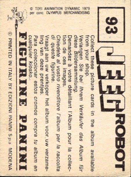 figurina ''Menù a Tendina'' Jeeg Robot 1979 Panini - Foto 135 di 361