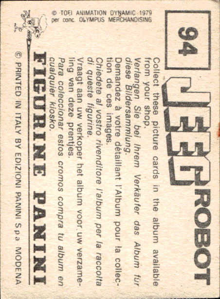 figurina ''Menù a Tendina'' Jeeg Robot 1979 Panini - Foto 137 di 361