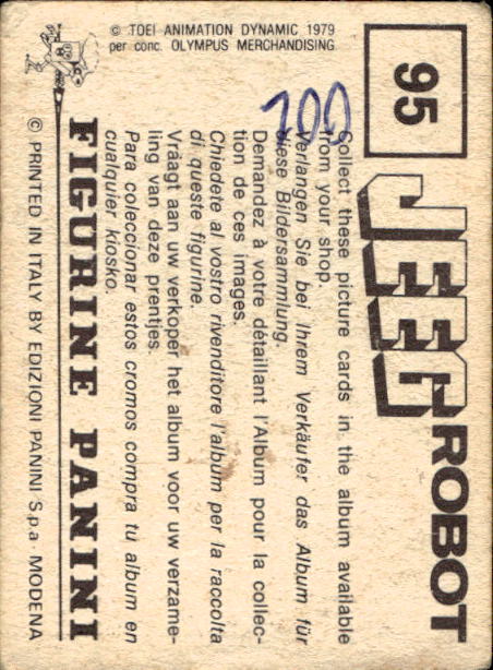 figurina ''Menù a Tendina'' Jeeg Robot 1979 Panini - Foto 139 di 361