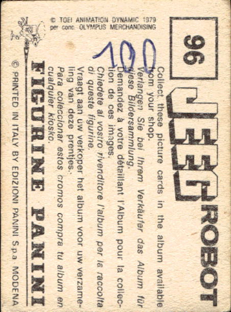 figurina ''Menù a Tendina'' Jeeg Robot 1979 Panini - Foto 141 di 361