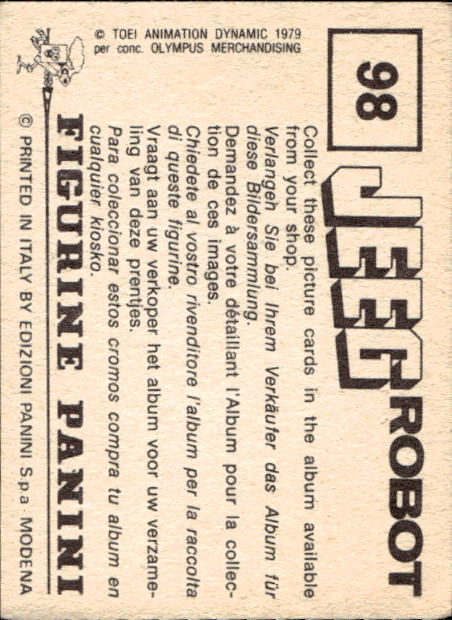figurina ''Menù a Tendina'' Jeeg Robot 1979 Panini - Foto 145 di 361