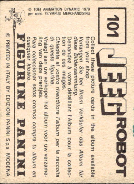 figurina ''Menù a Tendina'' Jeeg Robot 1979 Panini - Foto 149 di 361