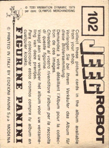 figurina ''Menù a Tendina'' Jeeg Robot 1979 Panini - Foto 151 di 361