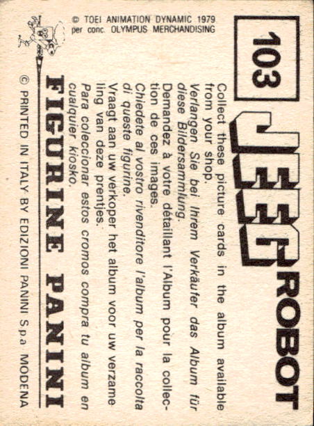 figurina ''Menù a Tendina'' Jeeg Robot 1979 Panini - Foto 153 di 361