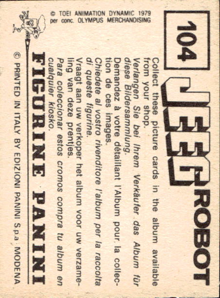 figurina ''Menù a Tendina'' Jeeg Robot 1979 Panini - Foto 155 di 361