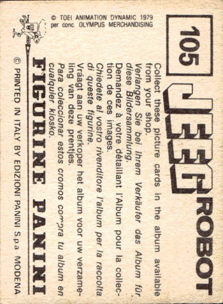 figurina ''Menù a Tendina'' Jeeg Robot 1979 Panini - Foto 157 di 361