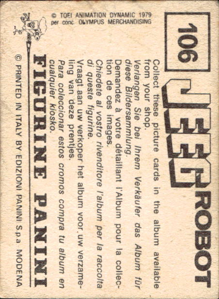 figurina ''Menù a Tendina'' Jeeg Robot 1979 Panini - Foto 159 di 361