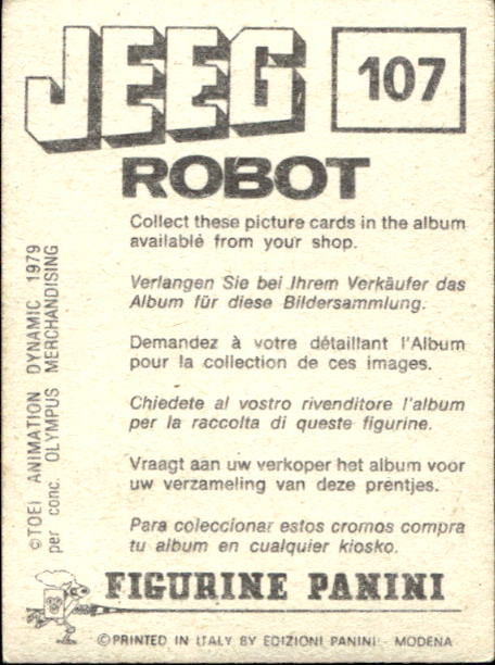 figurina ''Menù a Tendina'' Jeeg Robot 1979 Panini - Foto 161 di 361