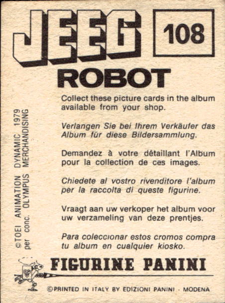 figurina ''Menù a Tendina'' Jeeg Robot 1979 Panini - Foto 163 di 361
