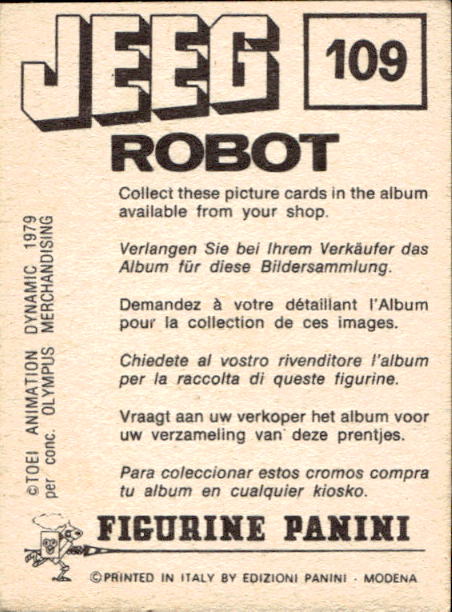 figurina ''Menù a Tendina'' Jeeg Robot 1979 Panini - Foto 165 di 361