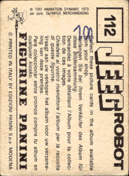 figurina ''Menù a Tendina'' Jeeg Robot 1979 Panini - Foto 171 di 361