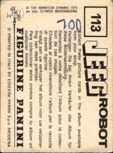 figurina ''Menù a Tendina'' Jeeg Robot 1979 Panini - Foto 173 di 361