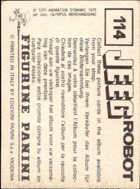 figurina ''Menù a Tendina'' Jeeg Robot 1979 Panini - Foto 175 di 361