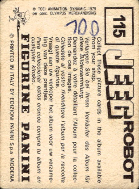 figurina ''Menù a Tendina'' Jeeg Robot 1979 Panini - Foto 177 di 361