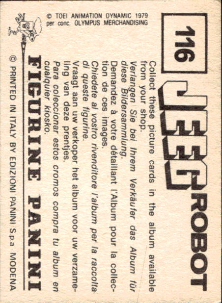 figurina ''Menù a Tendina'' Jeeg Robot 1979 Panini - Foto 179 di 361