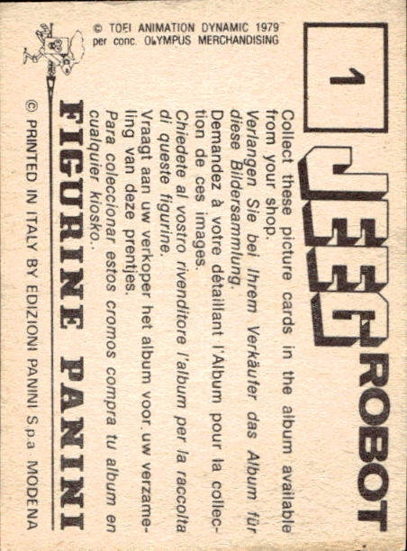 figurina ''Menù a Tendina'' Jeeg Robot 1979 Panini - Foto 3 di 361