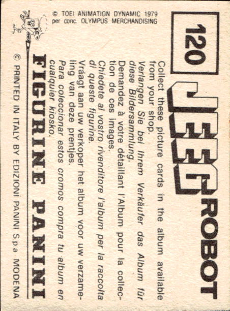 figurina ''Menù a Tendina'' Jeeg Robot 1979 Panini - Foto 183 di 361