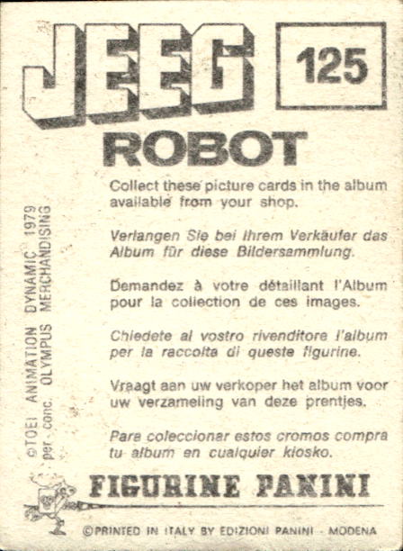 figurina ''Menù a Tendina'' Jeeg Robot 1979 Panini - Foto 187 di 361