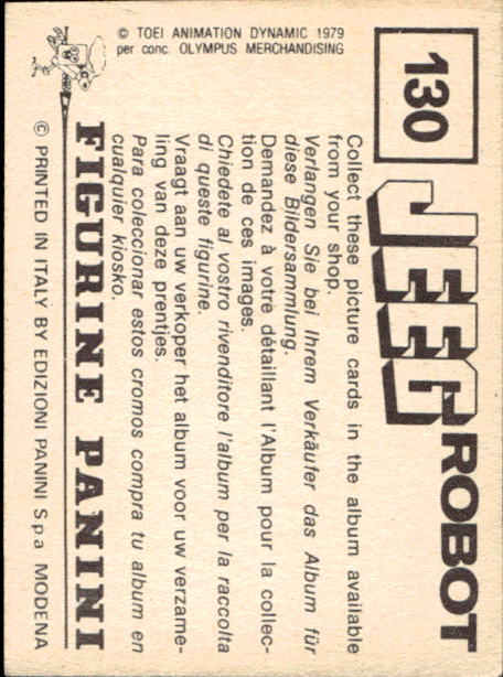 figurina ''Menù a Tendina'' Jeeg Robot 1979 Panini - Foto 191 di 361