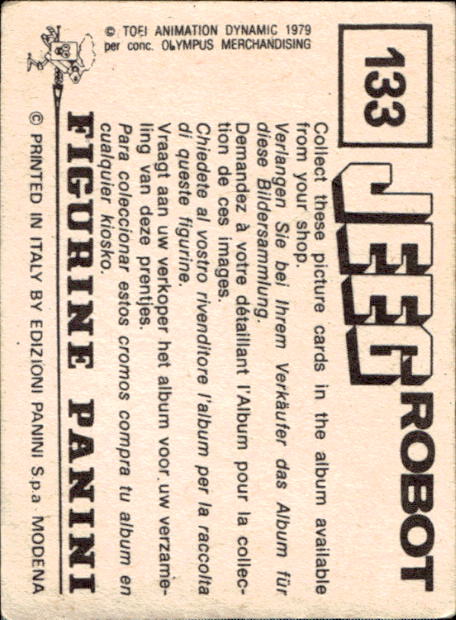 figurina ''Menù a Tendina'' Jeeg Robot 1979 Panini - Foto 195 di 361
