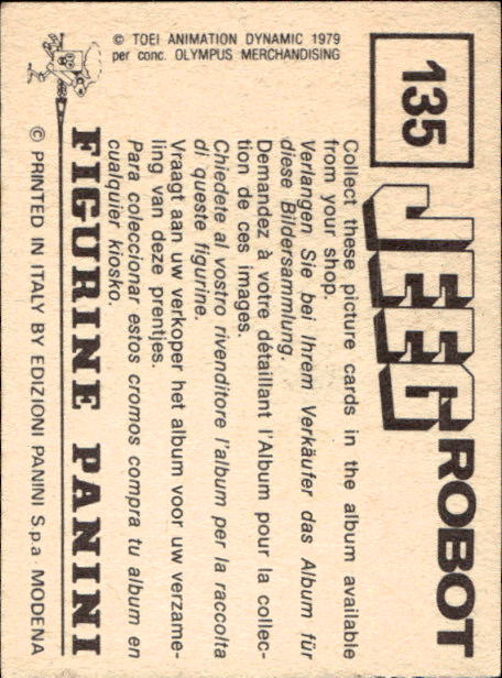 figurina ''Menù a Tendina'' Jeeg Robot 1979 Panini - Foto 199 di 361