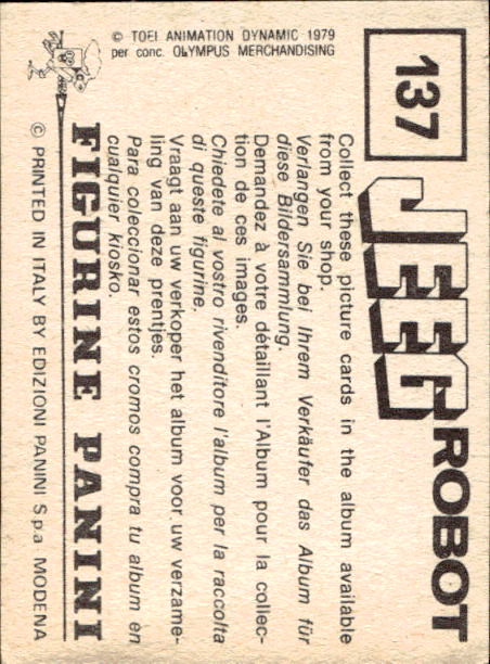 figurina ''Menù a Tendina'' Jeeg Robot 1979 Panini - Foto 201 di 361