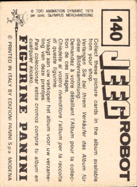 figurina ''Menù a Tendina'' Jeeg Robot 1979 Panini - Foto 205 di 361