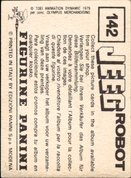 figurina ''Menù a Tendina'' Jeeg Robot 1979 Panini - Foto 207 di 361
