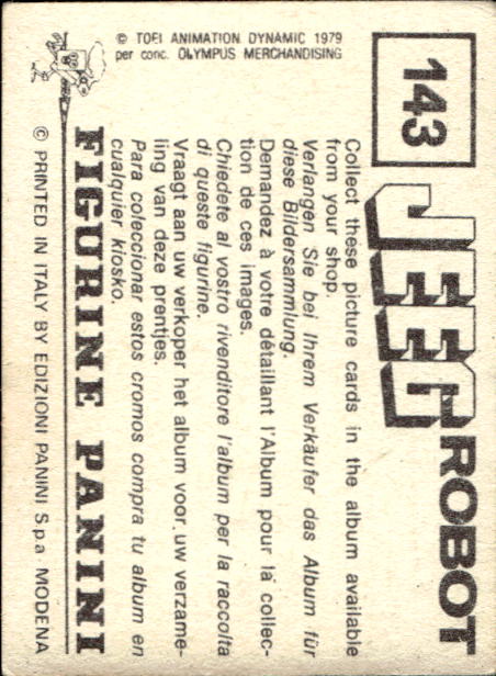 figurina ''Menù a Tendina'' Jeeg Robot 1979 Panini - Foto 209 di 361
