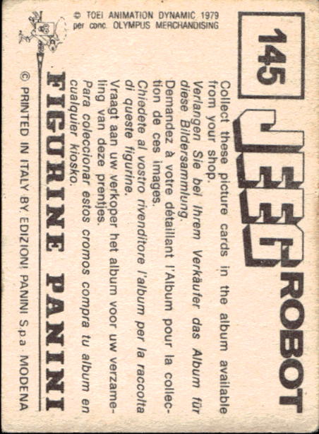 figurina ''Menù a Tendina'' Jeeg Robot 1979 Panini - Foto 213 di 361