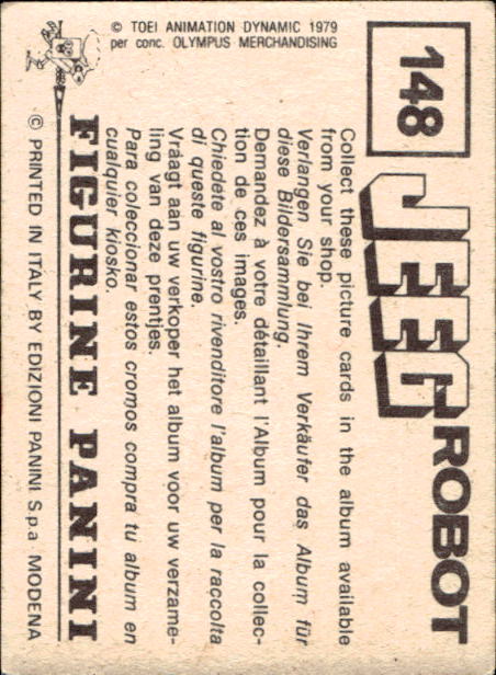 figurina ''Menù a Tendina'' Jeeg Robot 1979 Panini - Foto 217 di 361