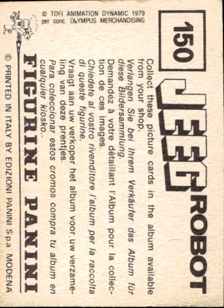 figurina ''Menù a Tendina'' Jeeg Robot 1979 Panini - Foto 219 di 361