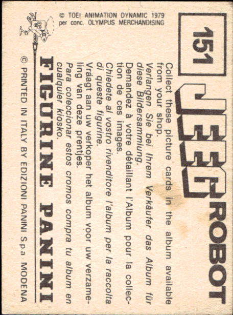 figurina ''Menù a Tendina'' Jeeg Robot 1979 Panini - Foto 221 di 361