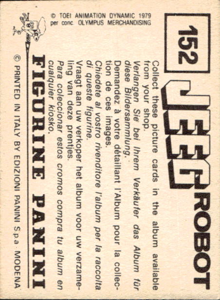 figurina ''Menù a Tendina'' Jeeg Robot 1979 Panini - Foto 223 di 361