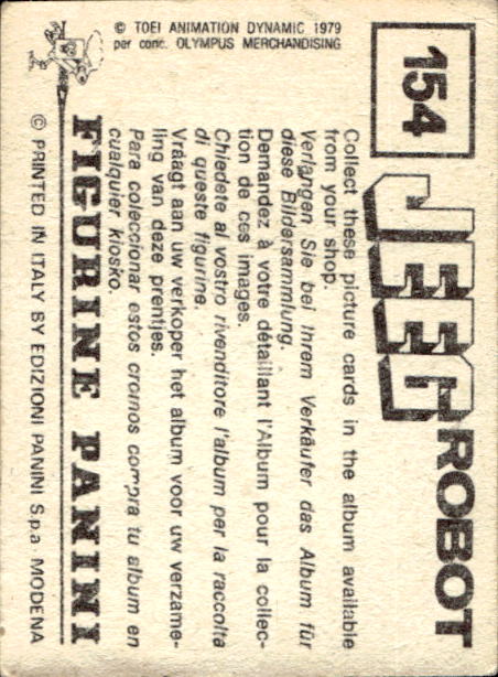 figurina ''Menù a Tendina'' Jeeg Robot 1979 Panini - Foto 225 di 361