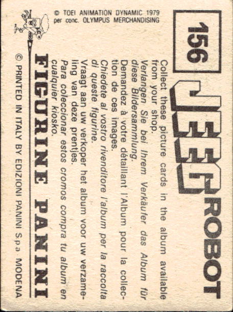 figurina ''Menù a Tendina'' Jeeg Robot 1979 Panini - Foto 227 di 361