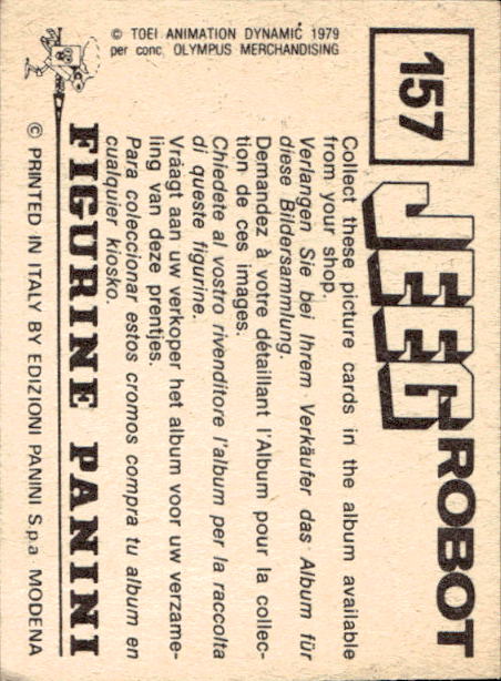 figurina ''Menù a Tendina'' Jeeg Robot 1979 Panini - Foto 229 di 361
