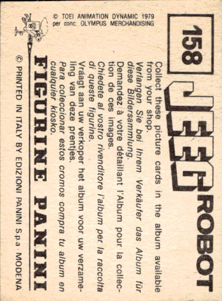 figurina ''Menù a Tendina'' Jeeg Robot 1979 Panini - Foto 231 di 361