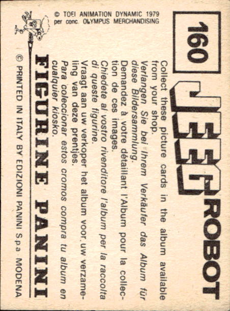 figurina ''Menù a Tendina'' Jeeg Robot 1979 Panini - Foto 235 di 361