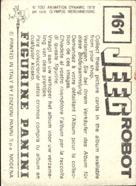 figurina ''Menù a Tendina'' Jeeg Robot 1979 Panini - Foto 237 di 361