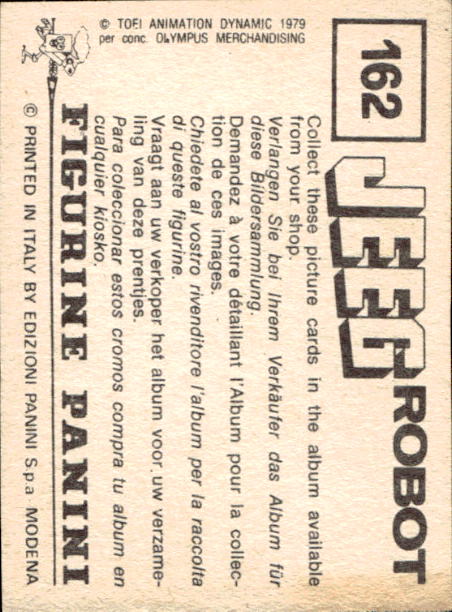 figurina ''Menù a Tendina'' Jeeg Robot 1979 Panini - Foto 239 di 361