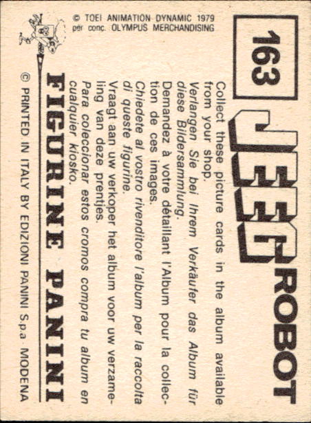 figurina ''Menù a Tendina'' Jeeg Robot 1979 Panini - Foto 241 di 361