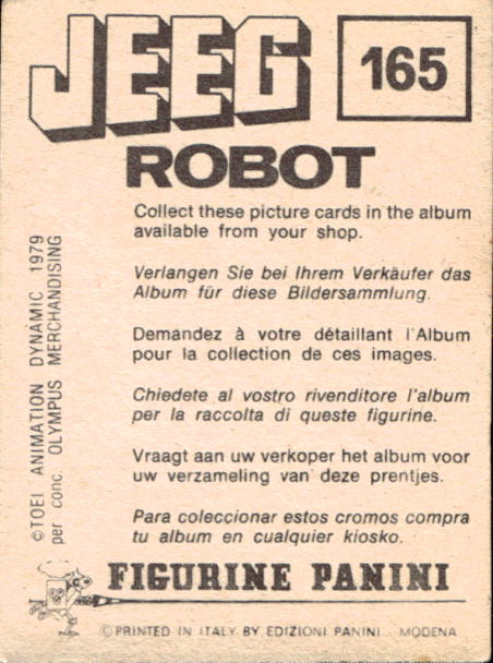 figurina ''Menù a Tendina'' Jeeg Robot 1979 Panini - Foto 243 di 361