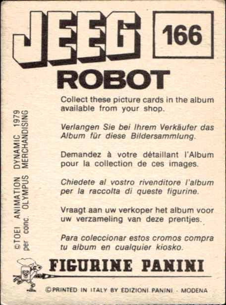 figurina ''Menù a Tendina'' Jeeg Robot 1979 Panini - Foto 245 di 361