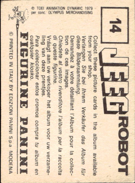 figurina ''Menù a Tendina'' Jeeg Robot 1979 Panini - Foto 21 di 361