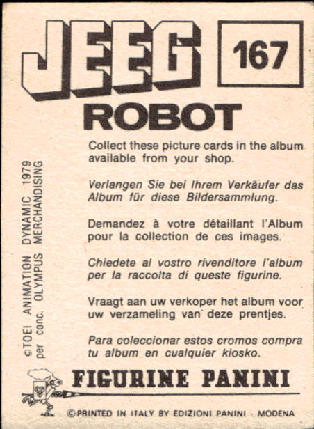 figurina ''Menù a Tendina'' Jeeg Robot 1979 Panini - Foto 247 di 361