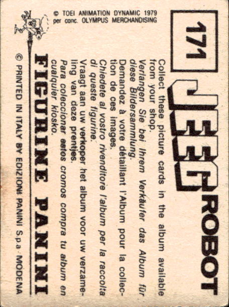 figurina ''Menù a Tendina'' Jeeg Robot 1979 Panini - Foto 253 di 361