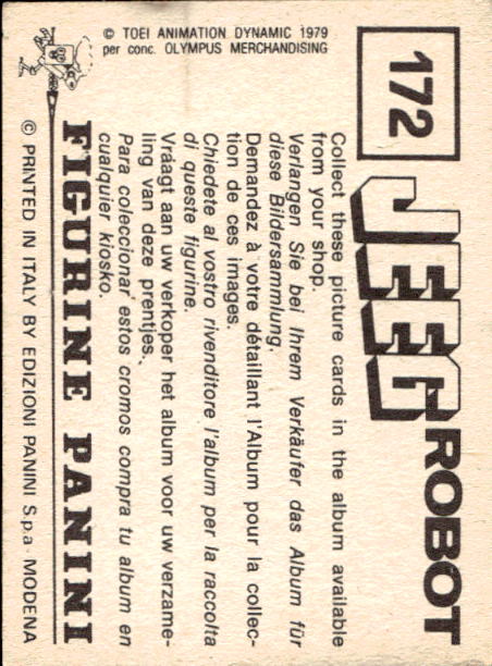figurina ''Menù a Tendina'' Jeeg Robot 1979 Panini - Foto 255 di 361